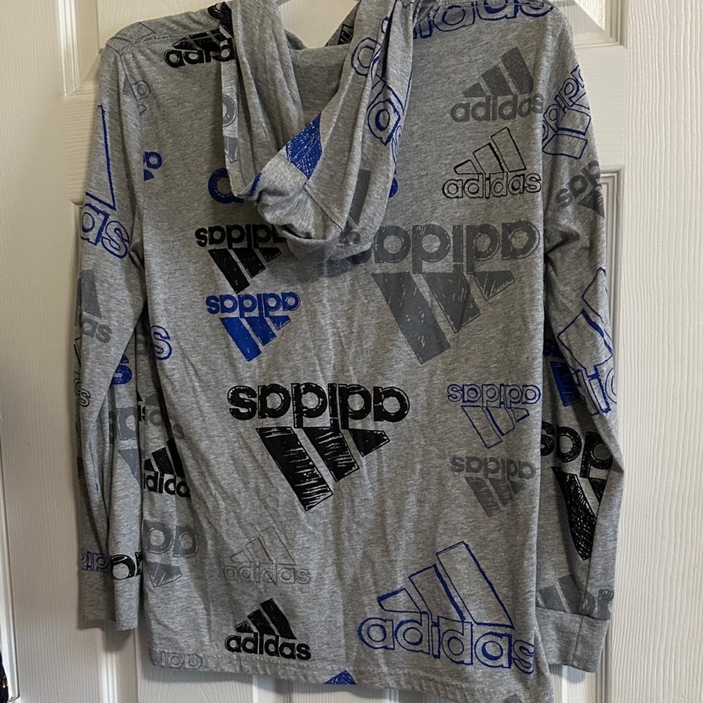 Adidas Boy’s Gray and Blue Graphic T-Shirt Hoodie Large 14/16 - Picture 4 of 4